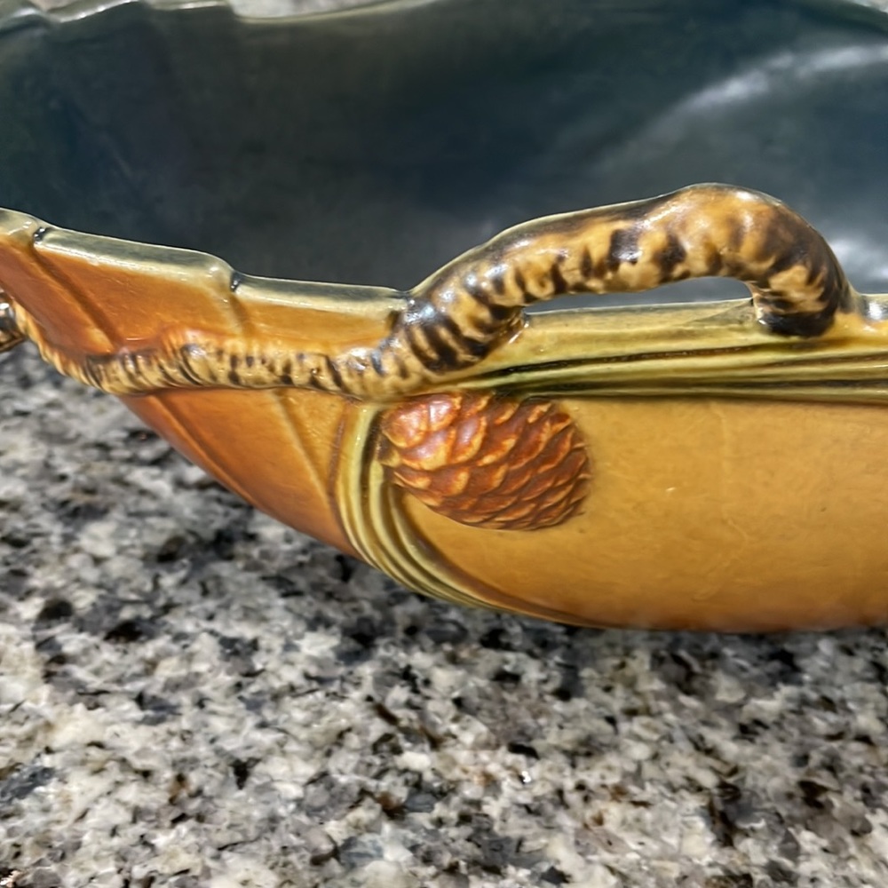 Vintage Roseville Pottery Brown Pine Cone Console Bowl (323-15) - Picture 5 of 16